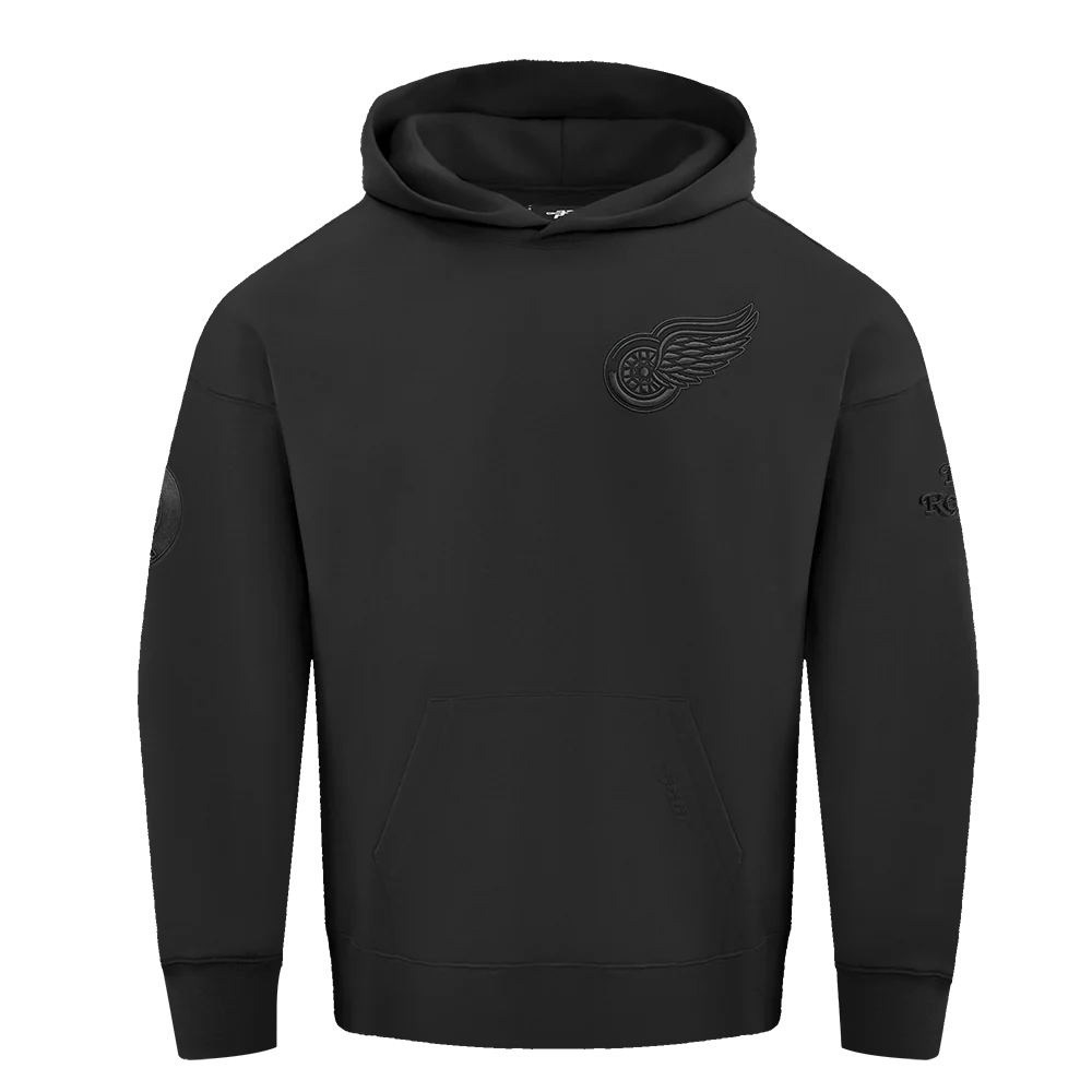 NHL DETROIT RED WINGS NEUTRAL DROP SHOULDER FLEECE PULLOVER HOODIE (BLACK)