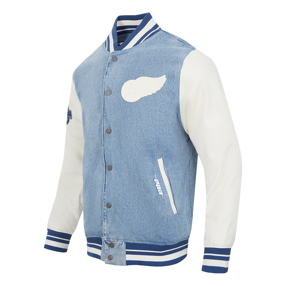 NHL DETROIT RED WINGS VARSITY BLUES MEN'S DENIM VARSITY JACKET (DENIM/LINEN) - Image 2
