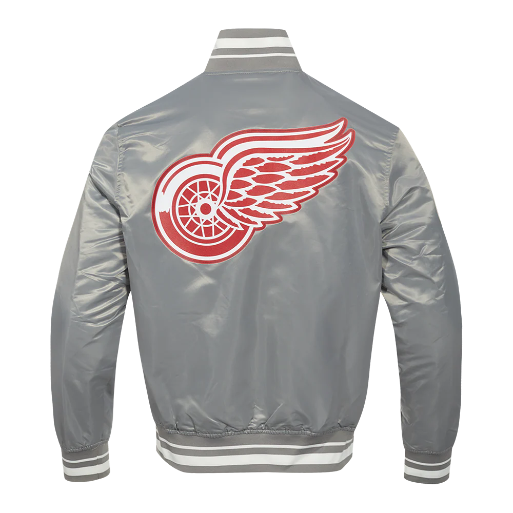 NHL DETROIT RED WINGS SCRIPT TAIL MEN'S SATIN JACKET (GRAY) - Image 3