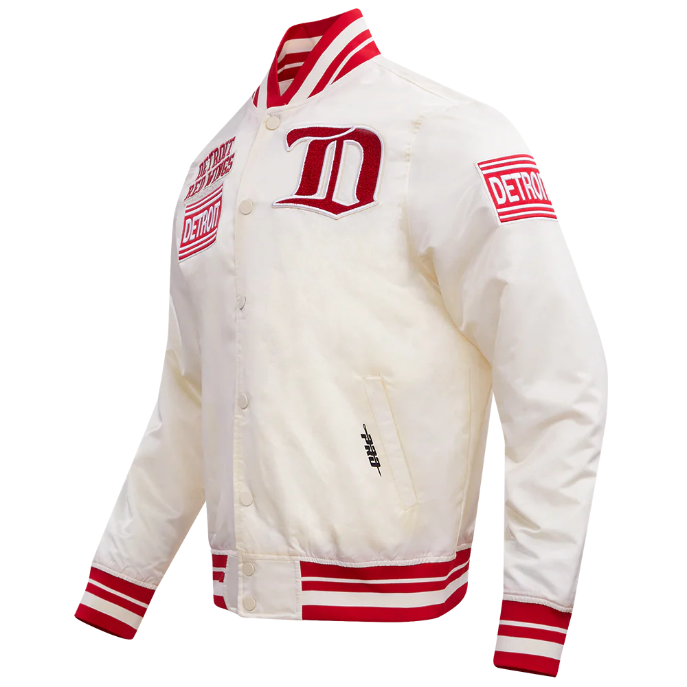 NHL DETROIT RED WINGS RETRO CLASSIC MEN'S RIB SATIN JACKET (EGGSHELL/ RED) - Image 10