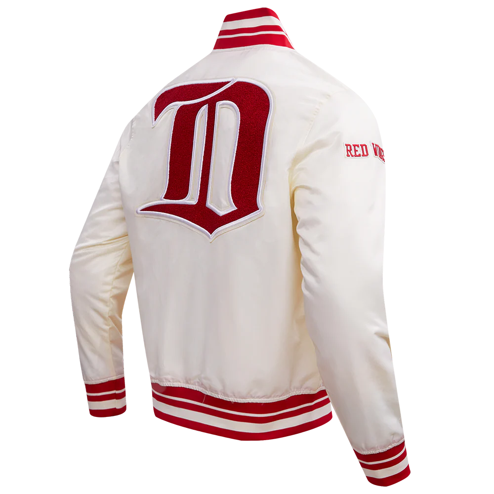 NHL DETROIT RED WINGS RETRO CLASSIC MEN'S RIB SATIN JACKET (EGGSHELL/ RED) - Image 11