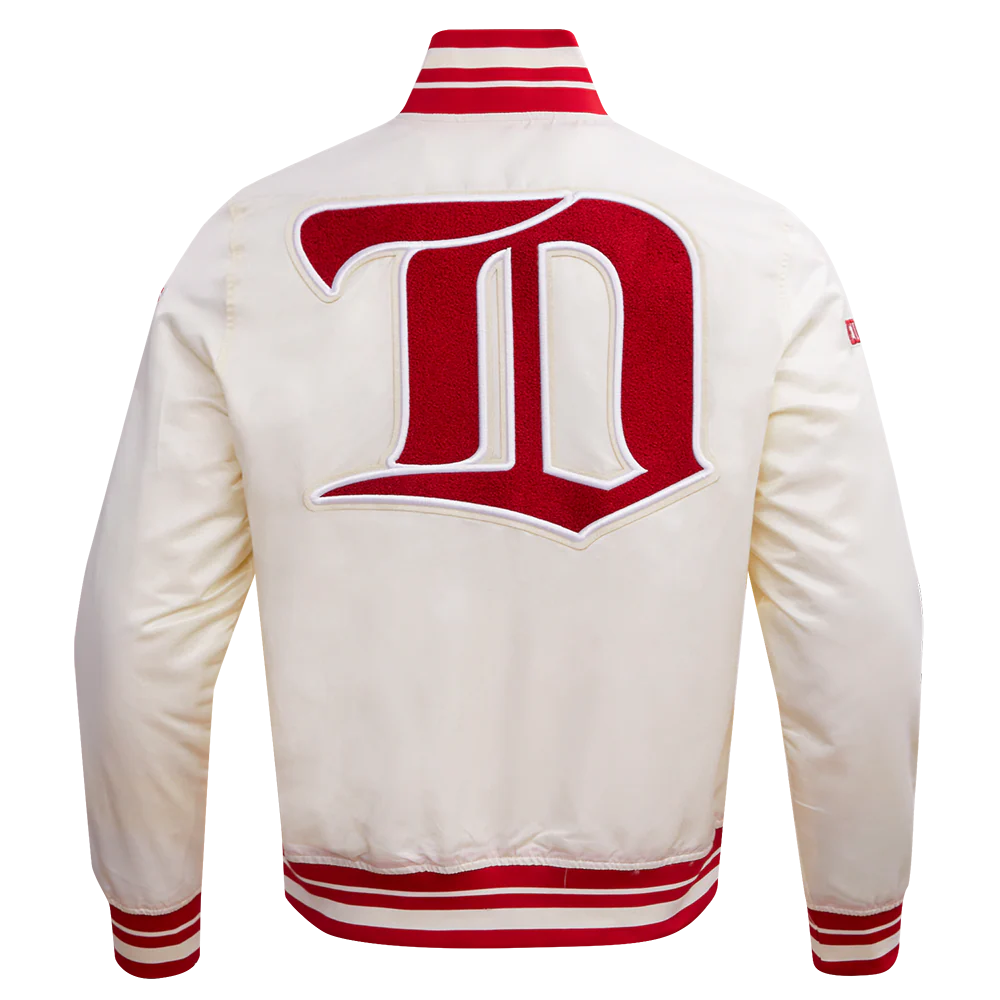 NHL DETROIT RED WINGS RETRO CLASSIC MEN'S RIB SATIN JACKET (EGGSHELL/ RED) - Image 12