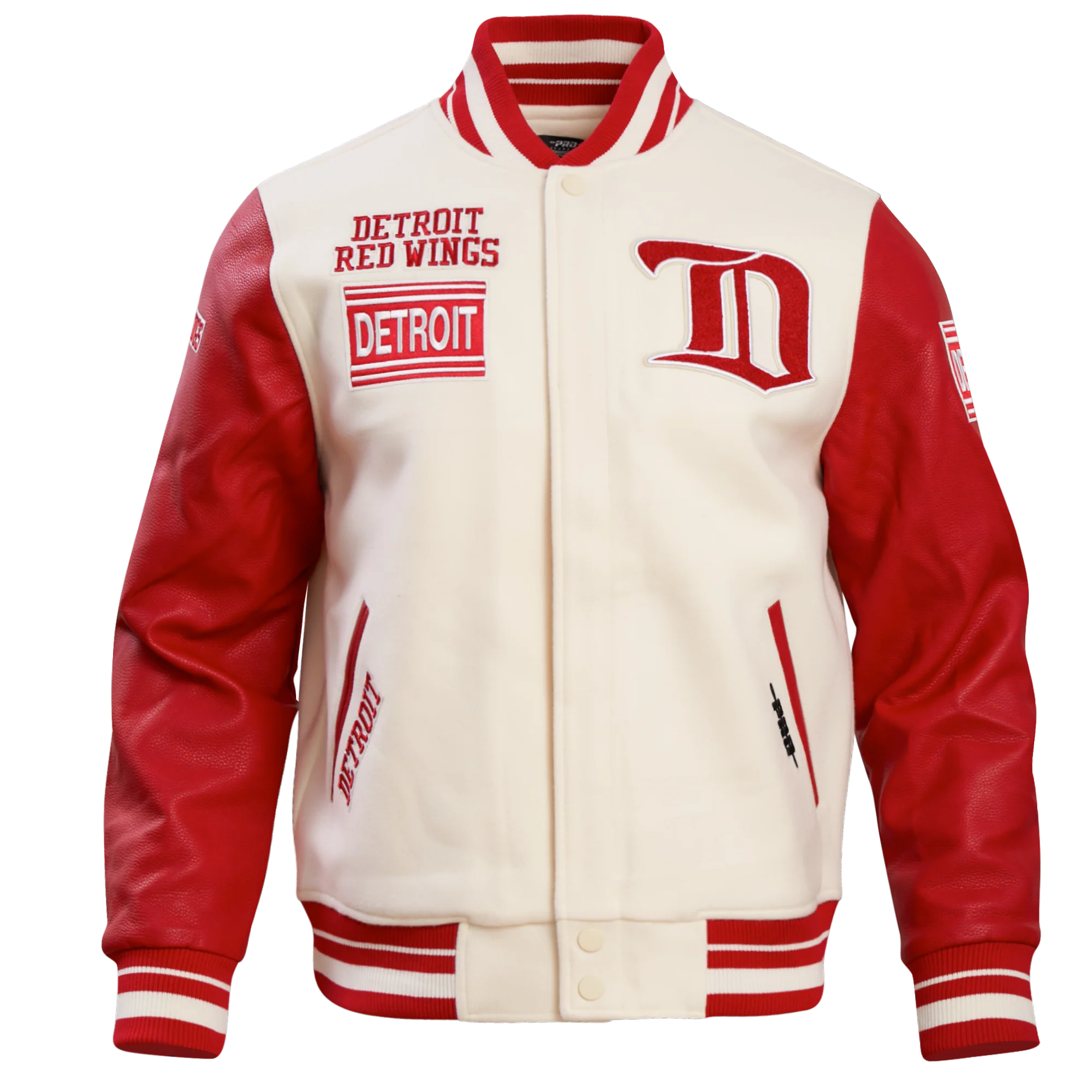 NHL DETROIT RED WINGS RETRO CLASSIC MEN'S RIB WOOL VARSITY JACKET (EGGSHELL/ RED)