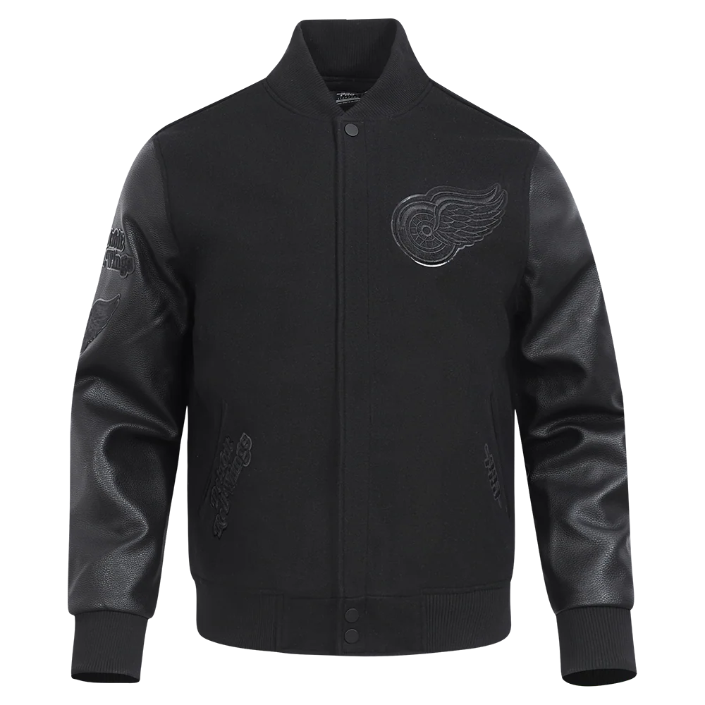 NHL DETROIT RED WINGS TRIPLE BLACK MEN'S WOOL VARSITY JACKET (TRIPLE BLACK)