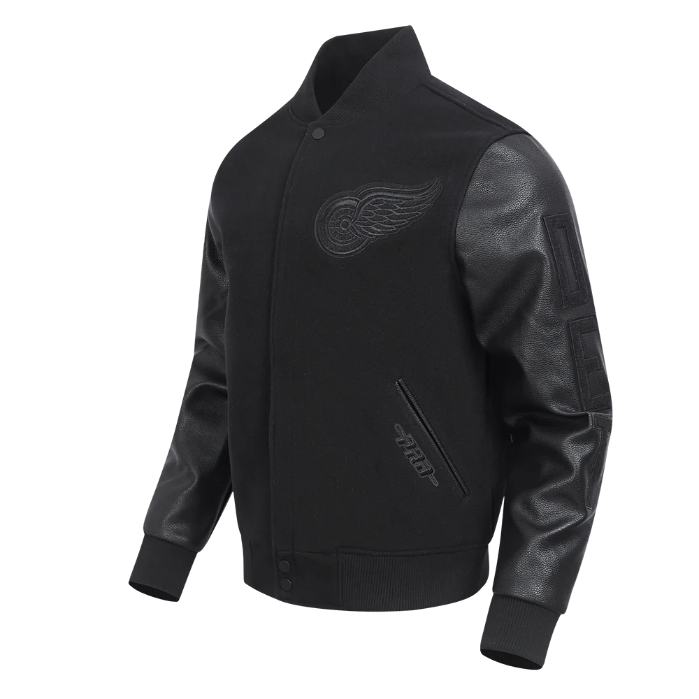 NHL DETROIT RED WINGS TRIPLE BLACK MEN'S WOOL VARSITY JACKET (TRIPLE BLACK) - Image 2