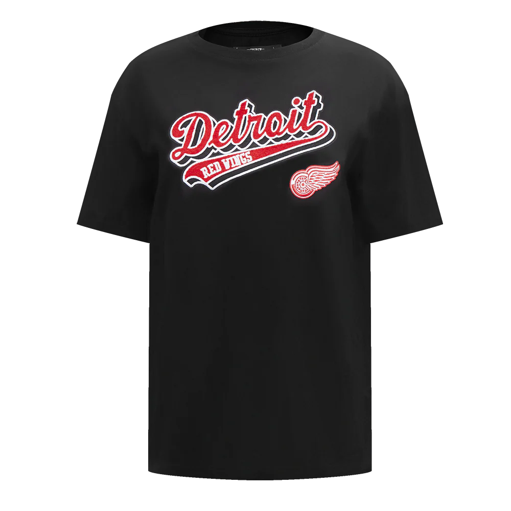 NHL DETROIT RED WINGS SCRIPT TAIL WOMEN'S BOYFRIEND TEE (BLACK)