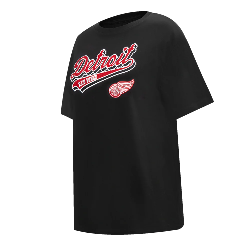 NHL DETROIT RED WINGS SCRIPT TAIL WOMEN'S BOYFRIEND TEE (BLACK) - Image 2