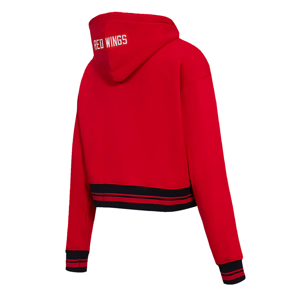 NHL DETROIT RED WINGS SCRIPT TAIL WOMEN'S RIB FLEECE CROPPED PULLOVER HOODIE (RED/BLACK) - Image 4