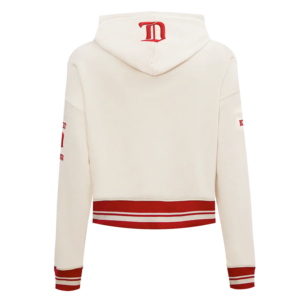 NHL DETROIT RED WINGS RETRO CLASSIC WOMEN'S RIB CROPPED PULLOVER HOODIE (EGGSHELL/ RED) - Image 4