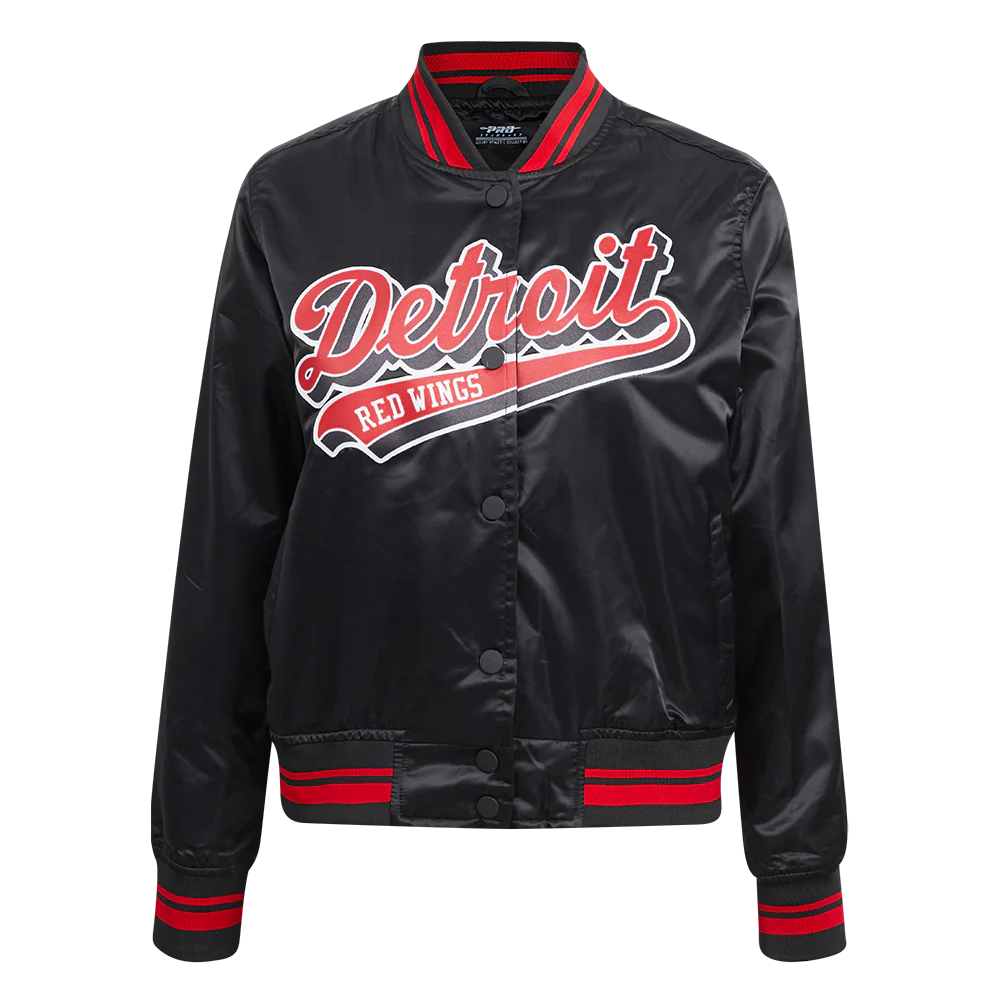 NHL DETROIT RED WINGS SCRIPT TAIL WOMEN'S SATIN JACKET (BLACK/RED/BLACK)