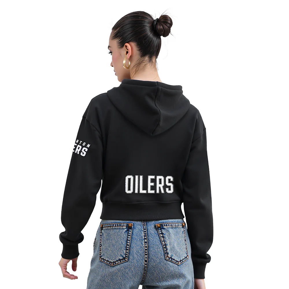 NHL EDMONTON OILERS CLASSIC WOMEN'S FLC CROPPED PO HOODIE (BLACK) - Image 2
