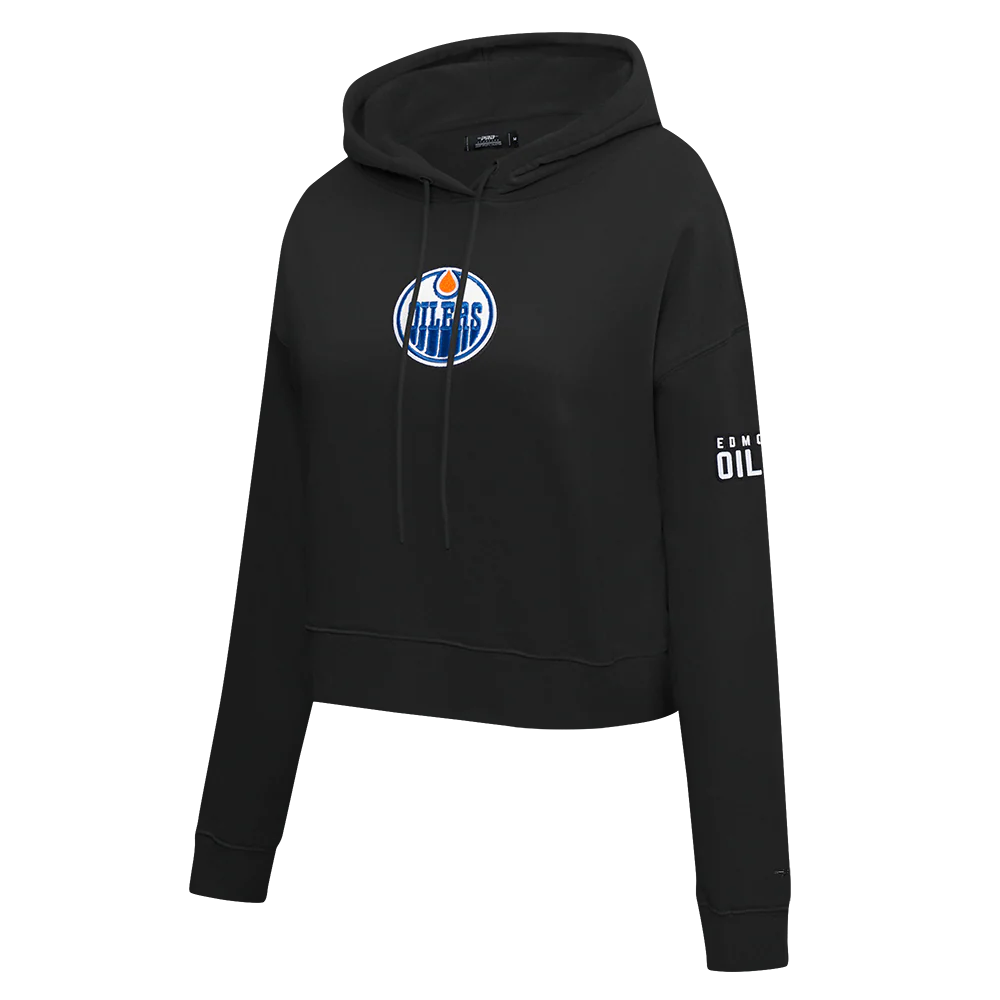 NHL EDMONTON OILERS CLASSIC WOMEN'S FLC CROPPED PO HOODIE (BLACK) - Image 3