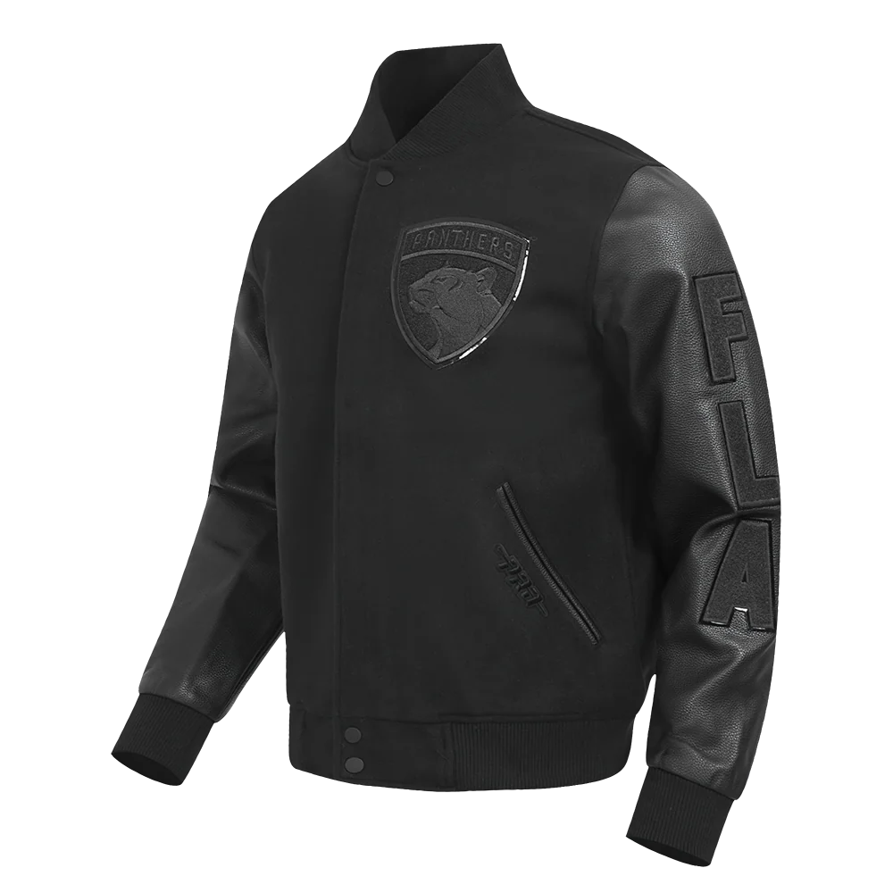 NHL FLORIDA PANTHERS TRIPLE BLACK MEN'S WOOL VARSITY JACKET (TRIPLE BLACK) - Image 2