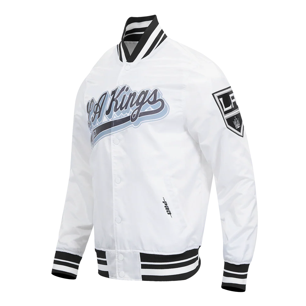 NHL LOS ANGELES KINGS SCRIPT TAIL MEN'S SATIN JACKET (WHITE/BLACK) - Image 2