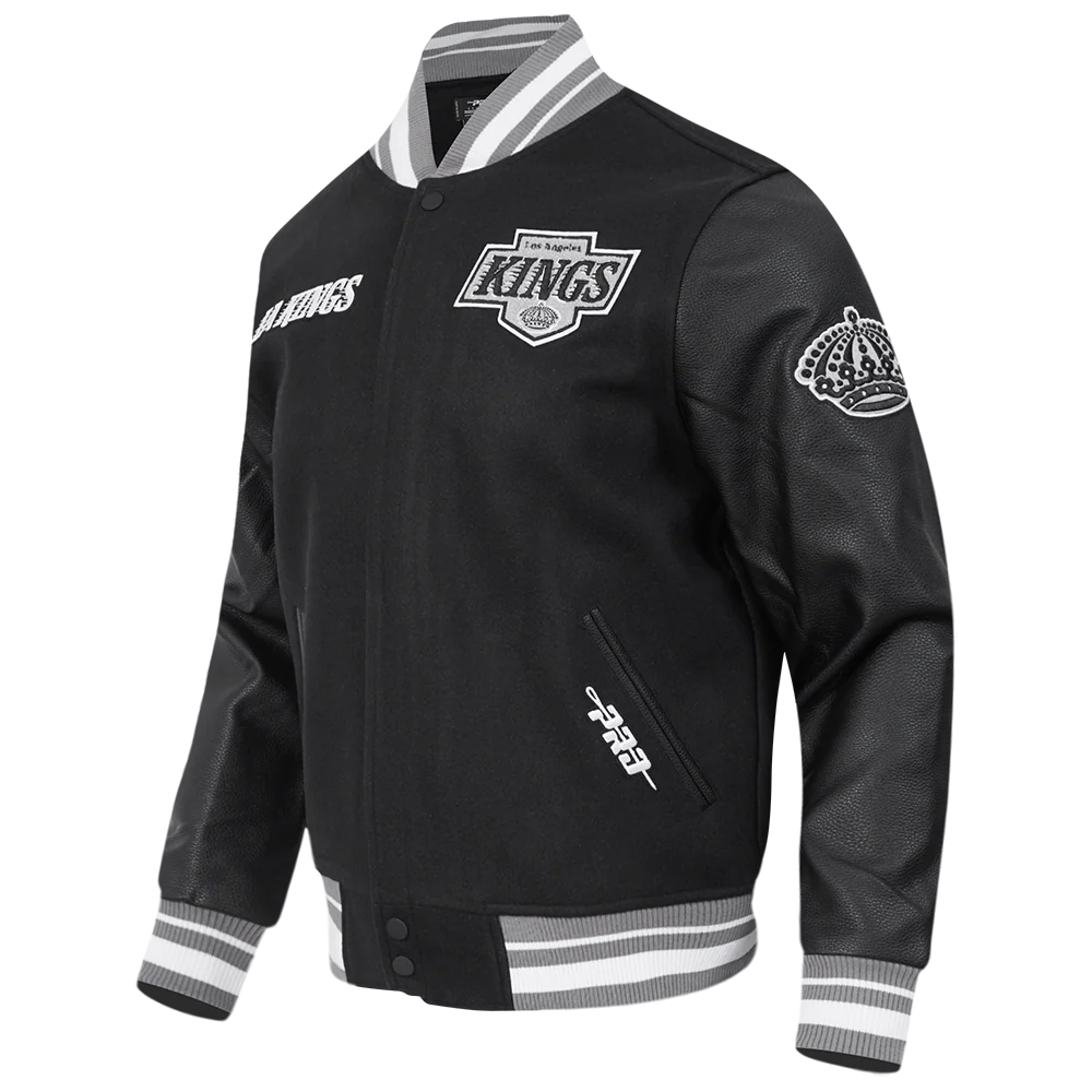 NHL LOS ANGELES KINGS RETRO CLASSIC MEN'S RIB WOOL VARSITY JACKET (BLACK/GRAY) - Image 2