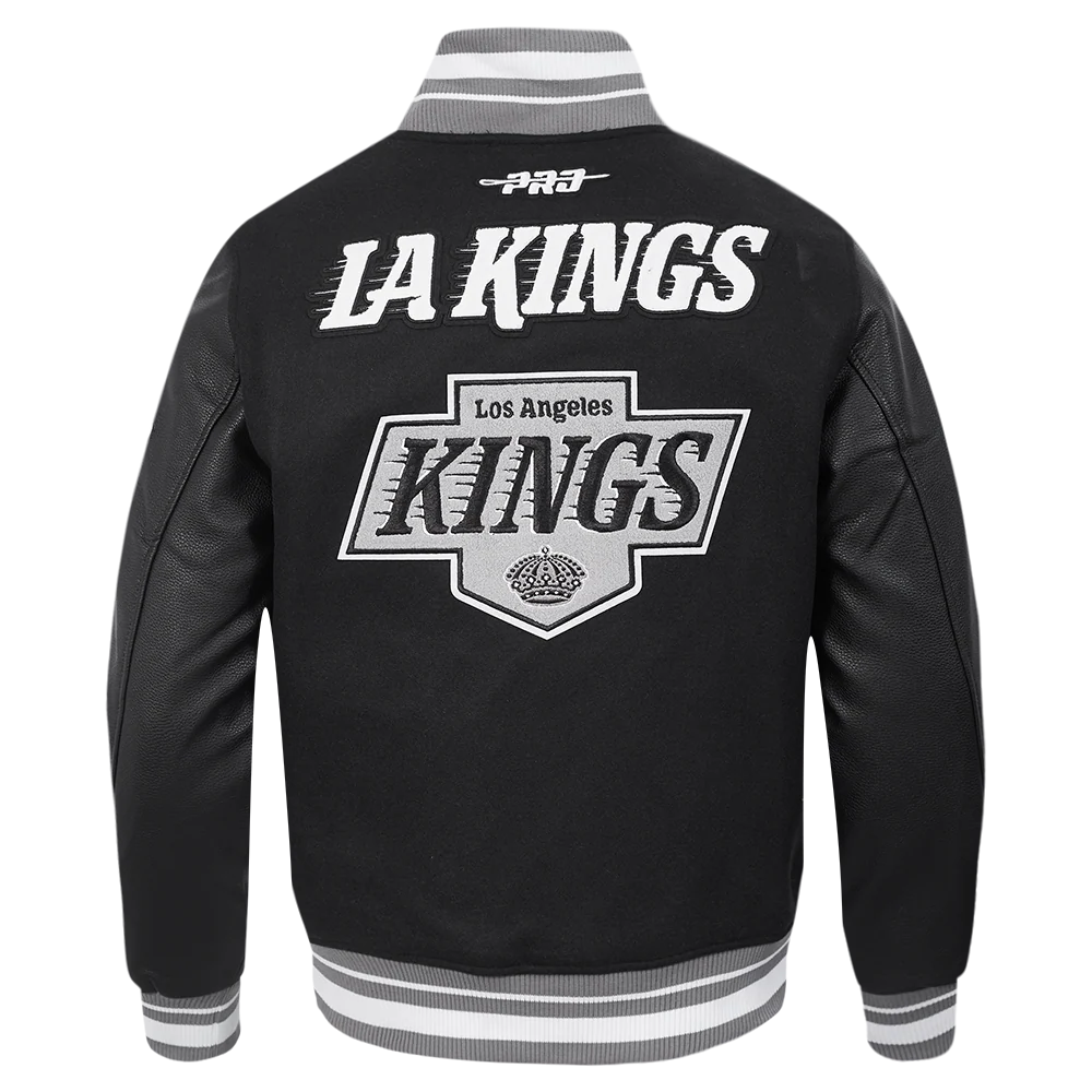 NHL LOS ANGELES KINGS RETRO CLASSIC MEN'S RIB WOOL VARSITY JACKET (BLACK/GRAY) - Image 3