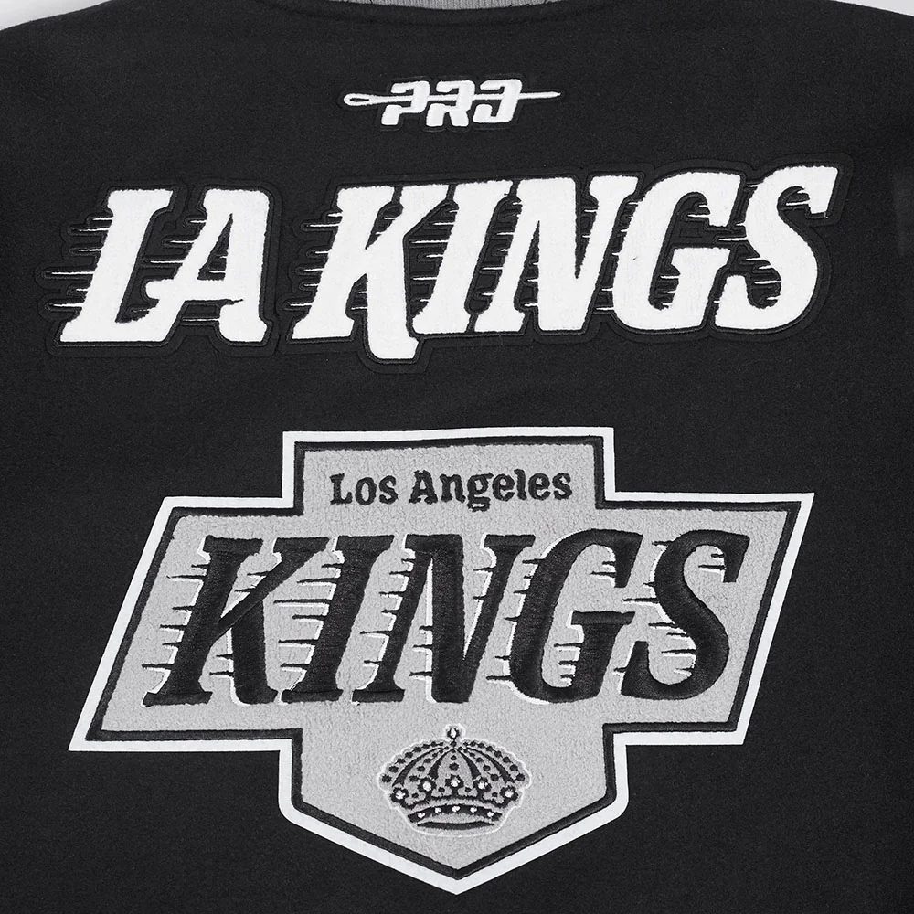 NHL LOS ANGELES KINGS RETRO CLASSIC MEN'S RIB WOOL VARSITY JACKET (BLACK/GRAY) - Image 9