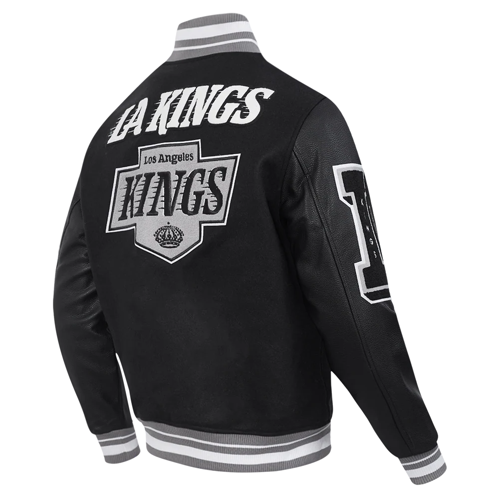 NHL LOS ANGELES KINGS MASHUP MEN'S RIB WOOL VARSITY JACKET (BLACK/GRAY) - Image 4