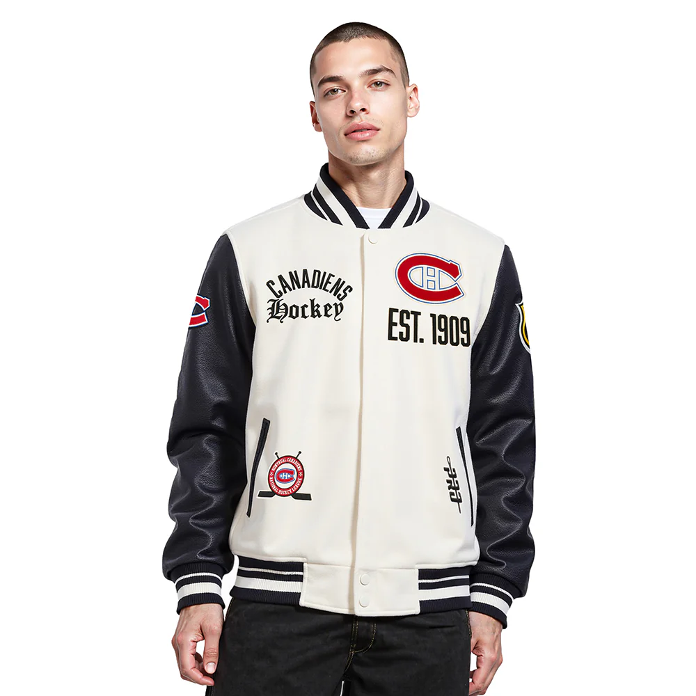 NHL MONTRÉAL CANADIENS MODERN ORIGINALS MEN'S RIB WOOL VARSITY JACKET (EGGSHELL/ BLACK)