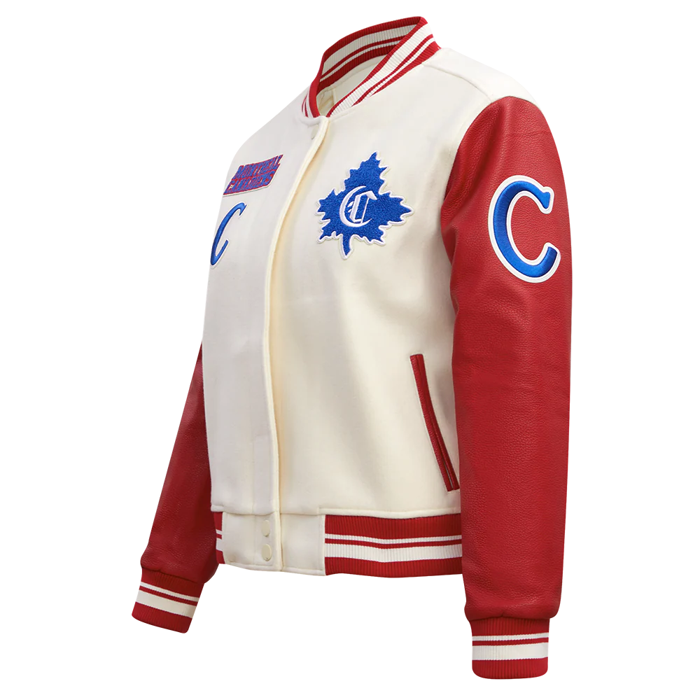 NHL MONTRÉAL CANADIENS RETRO CLASSIC WOMEN'S RIB WOOL VARSITY JACKET (EGGSHELL/ RED) - Image 2