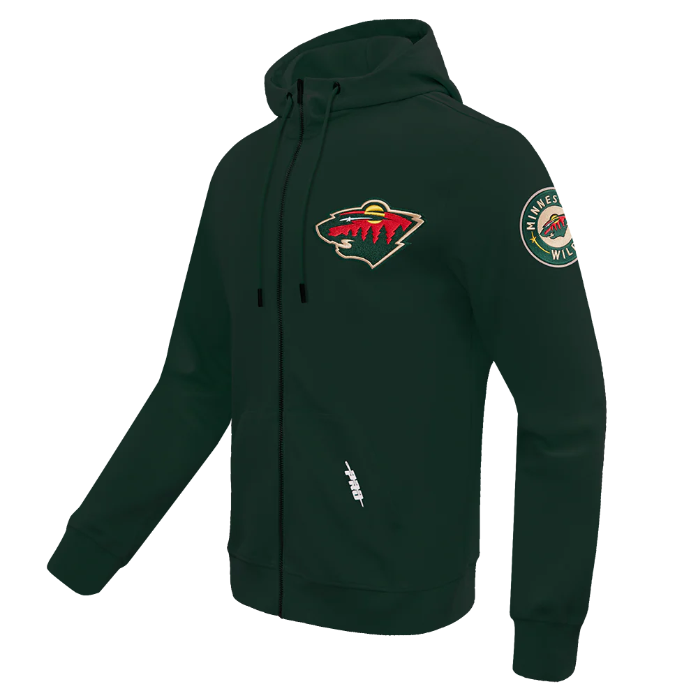 NHL MINNESOTA WILD CLASSIC CHENILLE MEN'S FULL ZIP PULLOVER HOODIE (FOREST GREEN) - Image 2