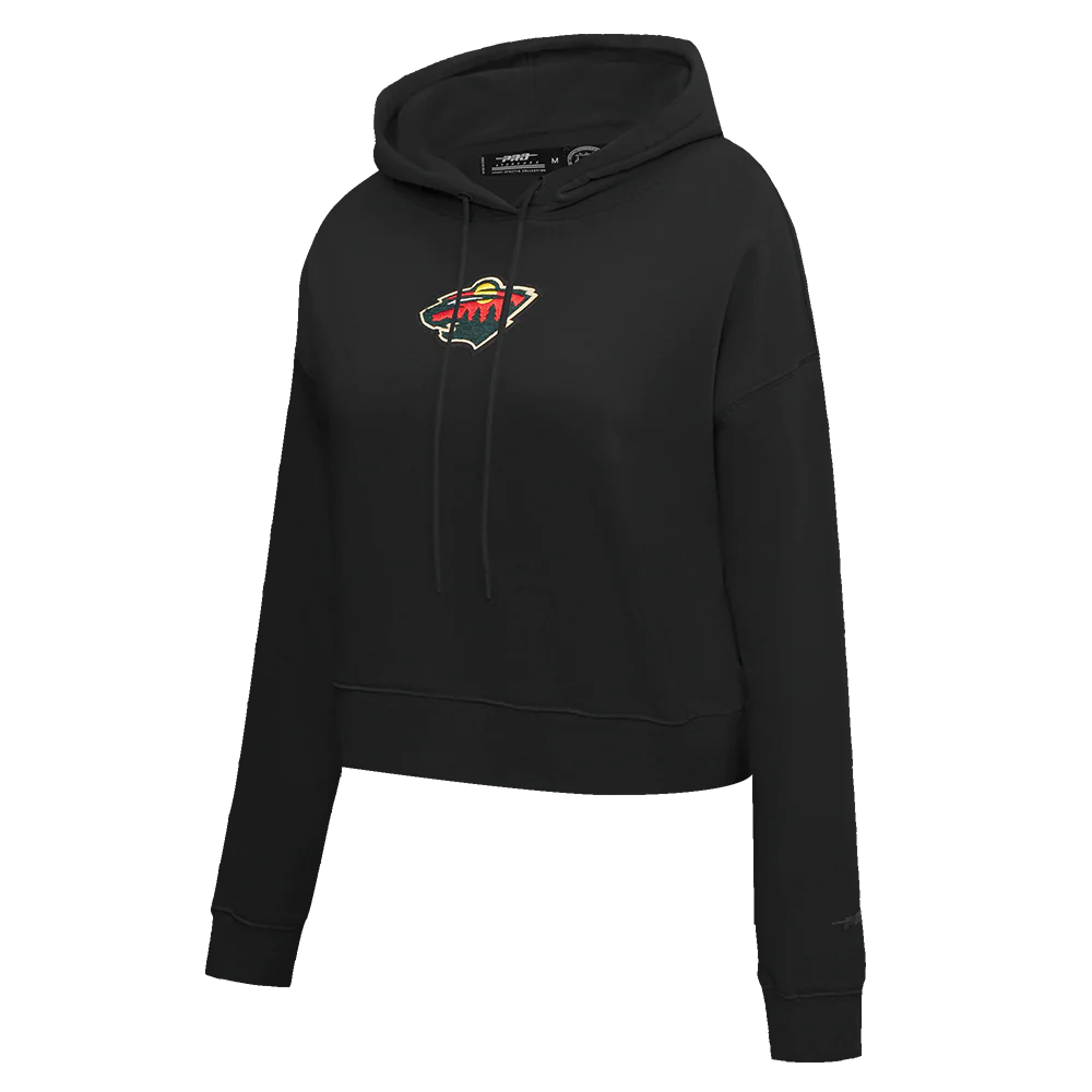 NHL MINNESOTA WILD CLASSIC WOMEN'S CROPPED FLEECE PULLOVER HOODIE (BLACK) - Image 2