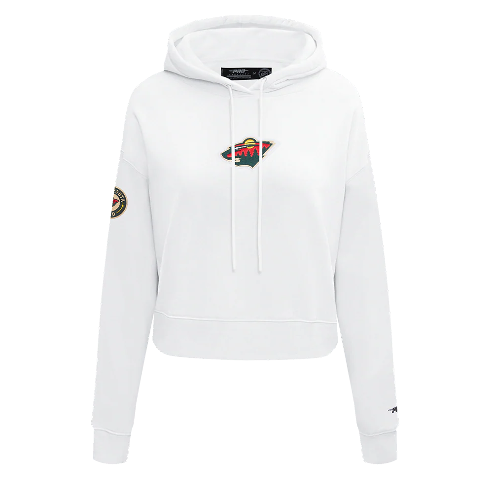 NHL MINNESOTA WILD CLASSIC WOMEN'S CROPPED FLEECE PULLOVER HOODIE (WHITE)