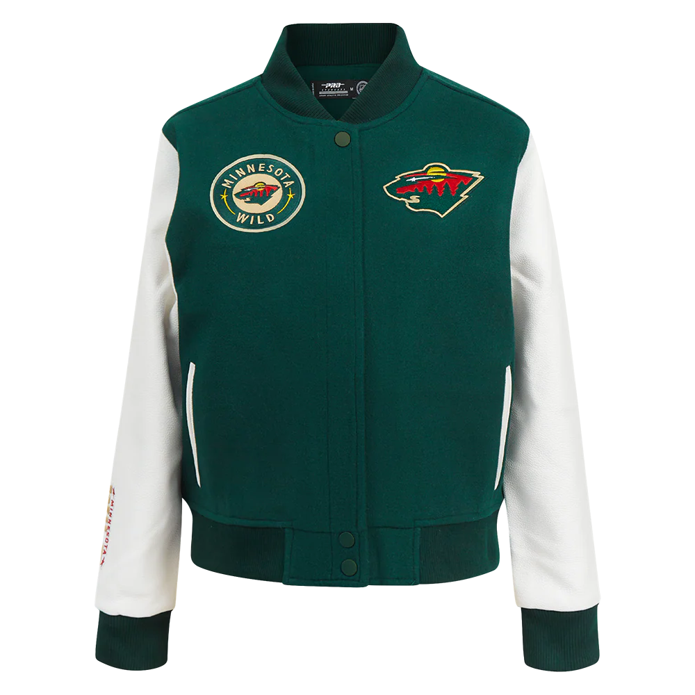 NHL MINNESOTA WILD CLASSIC WOMEN'S WOOL VARSITY JACKET (FOREST GREEN/WHITE)