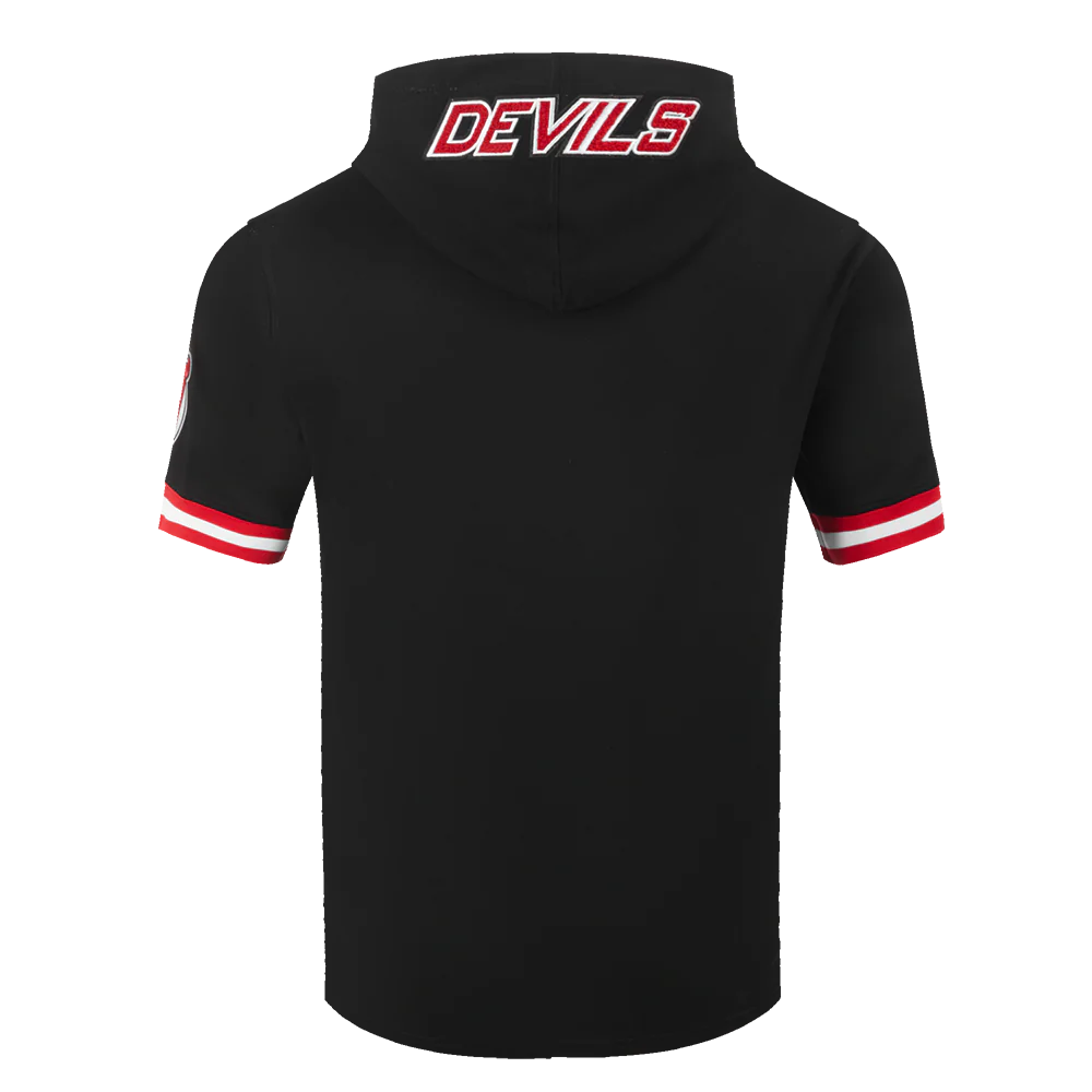NHL NEW JERSEY DEVILS CLASSIC CHENILLE MEN'S DOUBLE KNIT SHORT SLEEVE PULLOVER HOODIE (BLACK/RED) - Image 3
