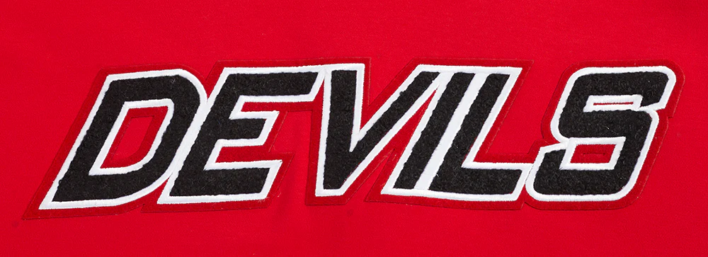 NHL NEW JERSEY DEVILS CLASSIC CHENILLE MEN'S DOUBLE KNIT SHORT SLEEVE PULLOVER HOODIE (RED/BLACK) - Image 5