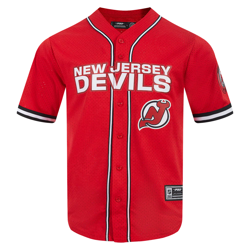 NHL NEW JERSEY DEVILS CLASSIC MESH MEN'S BUTTON DOWN SHIRT (RED/BLACK) - Image 3
