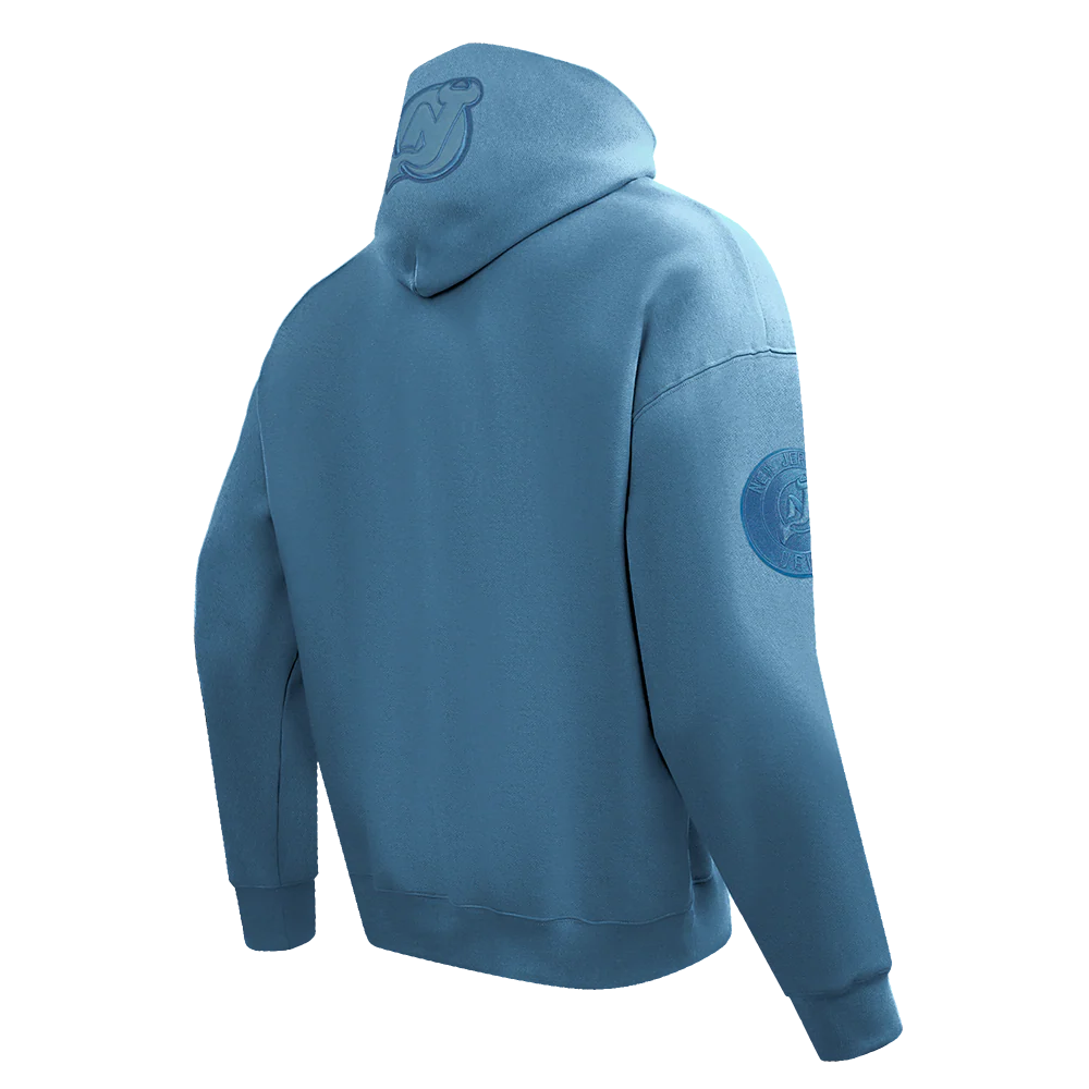 NHL NEW JERSEY DEVILS NEUTRAL MEN'S DROP SHOULDER FLEECE PULLOVER HOODIE (STEEL BLUE) - Image 4