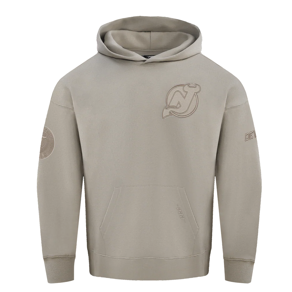 NHL NEW JERSEY DEVILS NEUTRAL MEN'S DROP SHOULDER PULLOVER HOODIE (TAUPE)