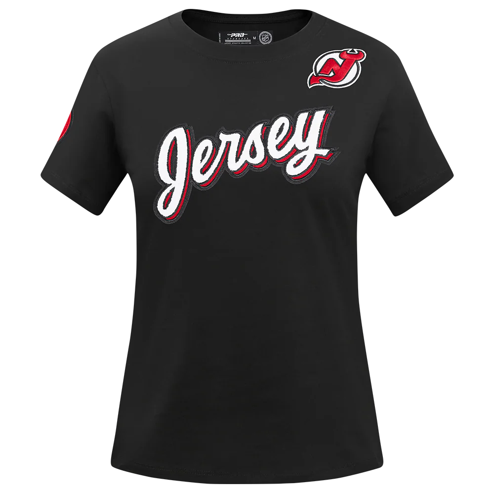 NHL NEW JERSEY DEVILS CLASSIC SHORT SLEEVE WOMEN'S SINGLE JERSEY SLIM FIT TEE (BLACK)