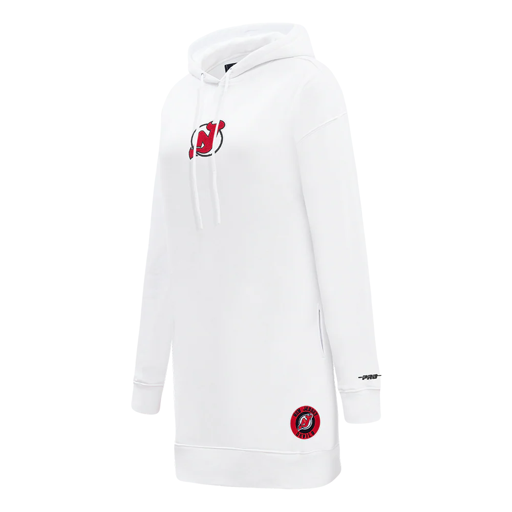 NHL NEW JERSEY DEVILS CLASSIC WOMEN'S FLEECE HOODIE DRESS (WHITE) - Image 2