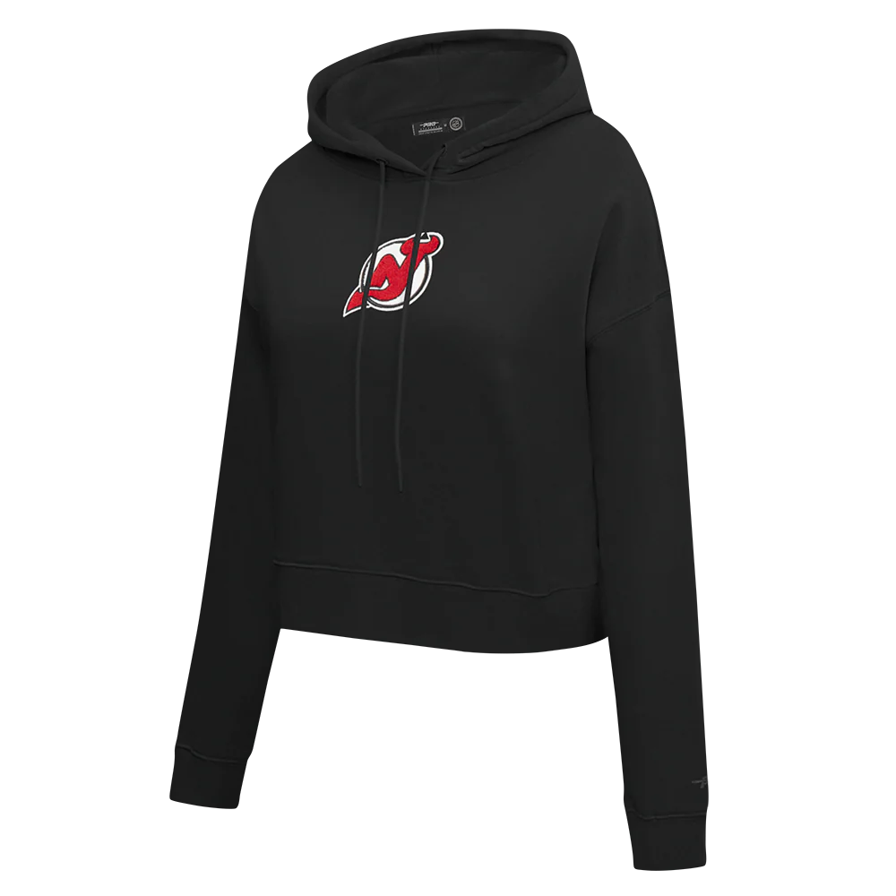 NHL NEW JERSEY DEVILS CLASSIC WOMEN'S FLEECE CROPPED PULLOVER HOODIE (BLACK) - Image 2