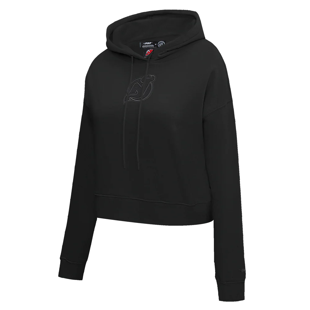 NHL NEW JERSEY DEVILS NEUTRAL WOMEN'S CROPPED PULLOVER HOODIE (BLACK) - Image 2