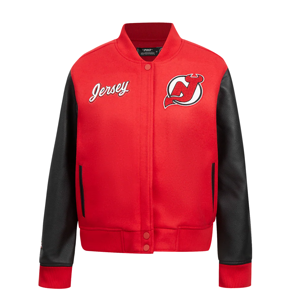 NHL NEW JERSEY DEVILS CLASSIC WOMEN'S WOOL VARSITY JACKET (RED/BLACK)