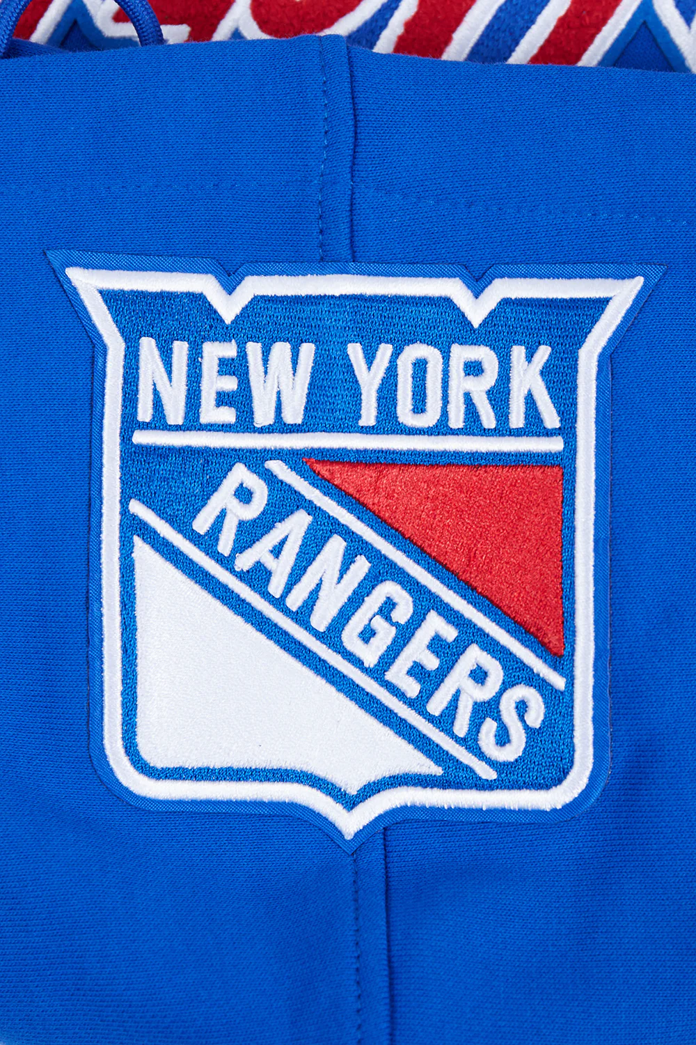 NHL NEW YORK RANGERS SCRIPT TAIL MEN'S RIB FLEECE PULLOVER HOODIE (ROYAL BLUE/RED) - Image 6