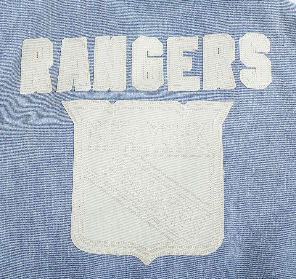 NHL NEW YORK RANGERS VARSITY BLUES MEN'S DENIM VARSITY JACKET (DENIM/LINEN) - Image 5