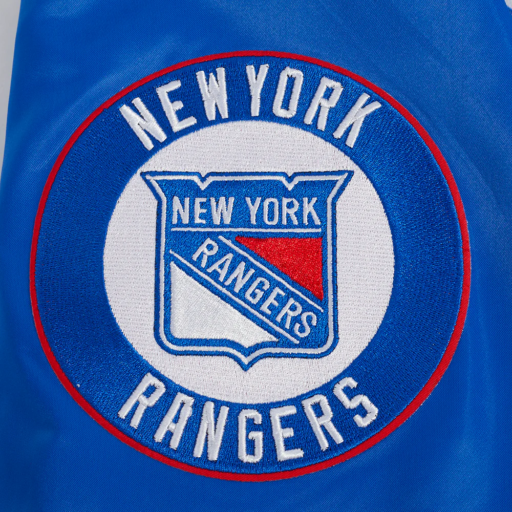 NHL NEW YORK RANGERS SCRIPT TAIL MEN'S SATIN JACKET (ROYAL BLUE/RED) - Image 6