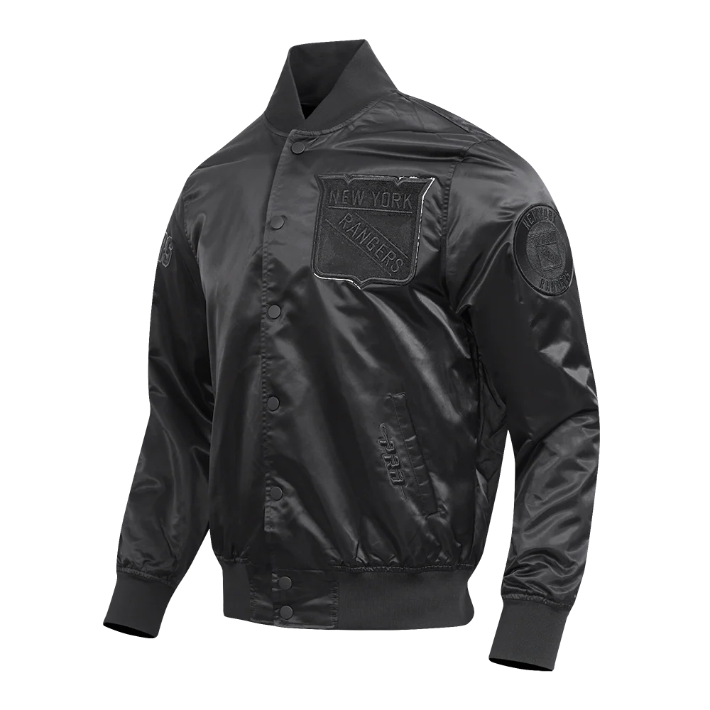 NHL NEW YORK RANGERS TRIPLE BLACK MEN'S SATIN JACKET (TRIPLE BLACK) - Image 6