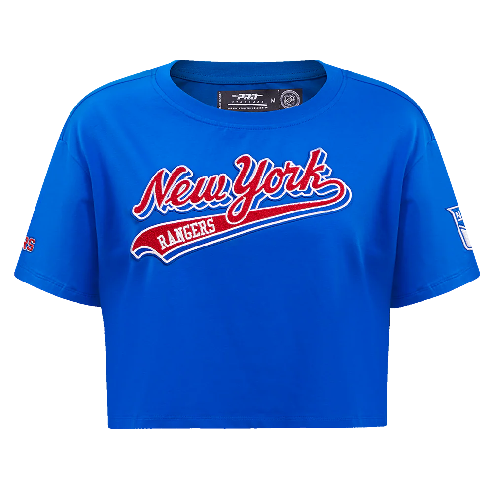 NHL NEW YORK RANGERS SCRIPT TAIL WOMEN'S SINGLE JERSEY BOXY TEE (ROYAL BLUE)