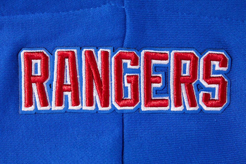 NHL NEW YORK RANGERS SCRIPT TAIL WOMEN'S RIB FLEECE CROPPED PULLOVER HOODIE (ROYAL BLUE/RED) - Image 6