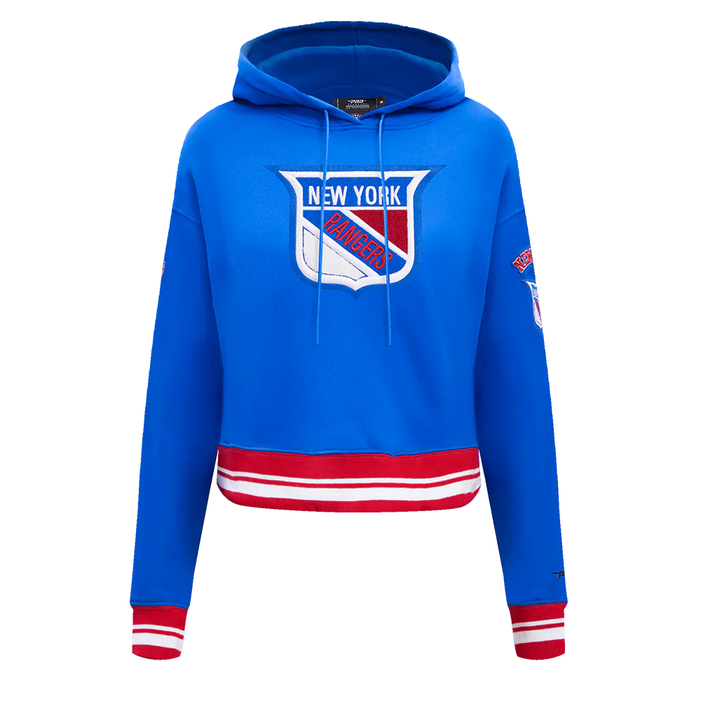 NHL NEW YORK RANGERS RETRO CLASSIC WOMEN'S RIB CROPPED PULLOVER HOODIE (ROYAL BLUE/RED) - Image 9