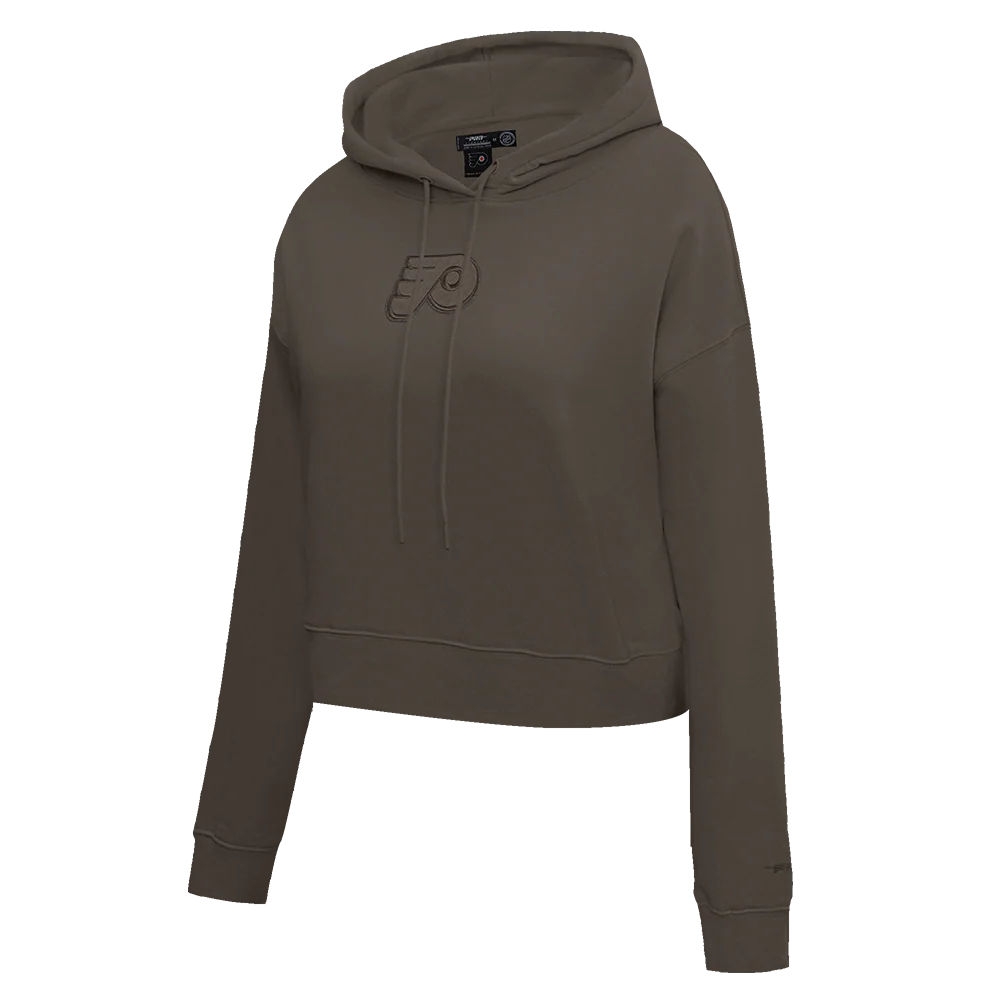 NHL PHILADELPHIA FLYERS NEUTRAL CROPPED FLEECE PULLOVER HOODIE (DARK TAUPE) - Image 2