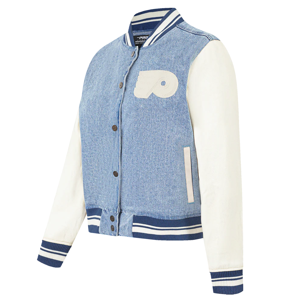 NHL PHILADELPHIA FLYERS VARSITY BLUES WOMEN'S DENIM VARSITY JACKET (DENIM/LINEN) - Image 2