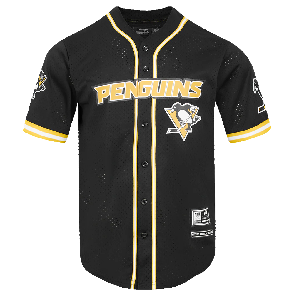 NHL PITTSBURGH PENGUINS CLASSIC MEN'S MESH BUTTON DOWN JERSEY (BLACK/YELLOW)