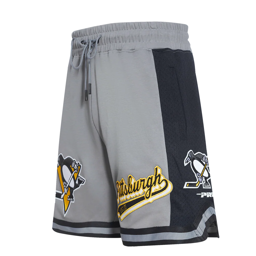 NHL PITTSBURGH PENGUINS SCRIPT TAIL MEN'S DOUBLE KNIT 2.0 SHORT (GRAY/BLACK)