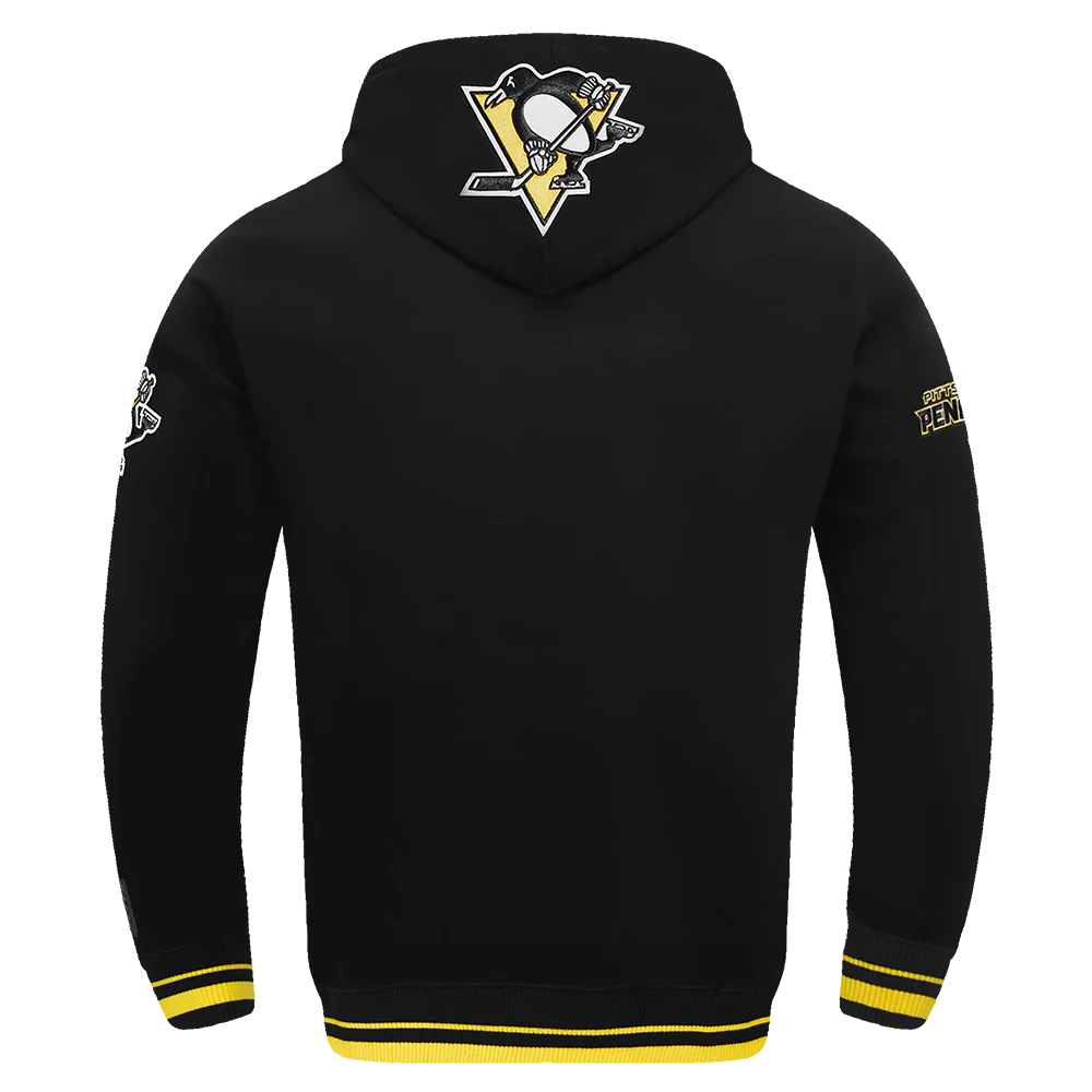 NHL PITTSBURGH PENGUINS SCRIPT TAIL MEN'S RIB FLEECE PULLOVER HOODIE (BLACK/YELLOW) - Image 3
